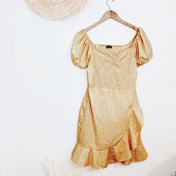ASOS Dresses & Skirts - ASOS | Casual Yellow Floral Belted Dress with Puff Sleeves